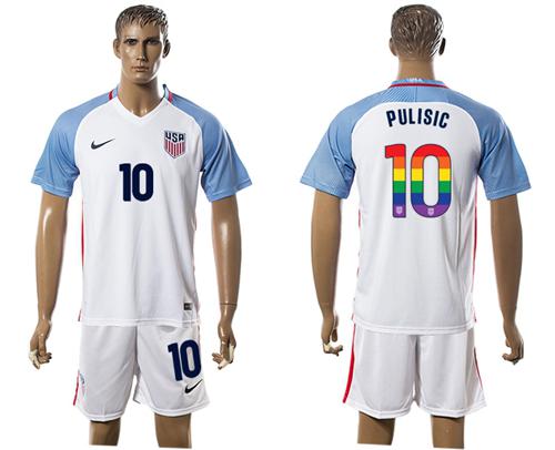 USA #10 Pulisic White Rainbow Soccer Country Jersey - Click Image to Close
